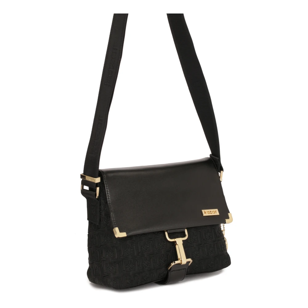 Kazar Zwarte messengertas met geborduurd patroon Black Dames