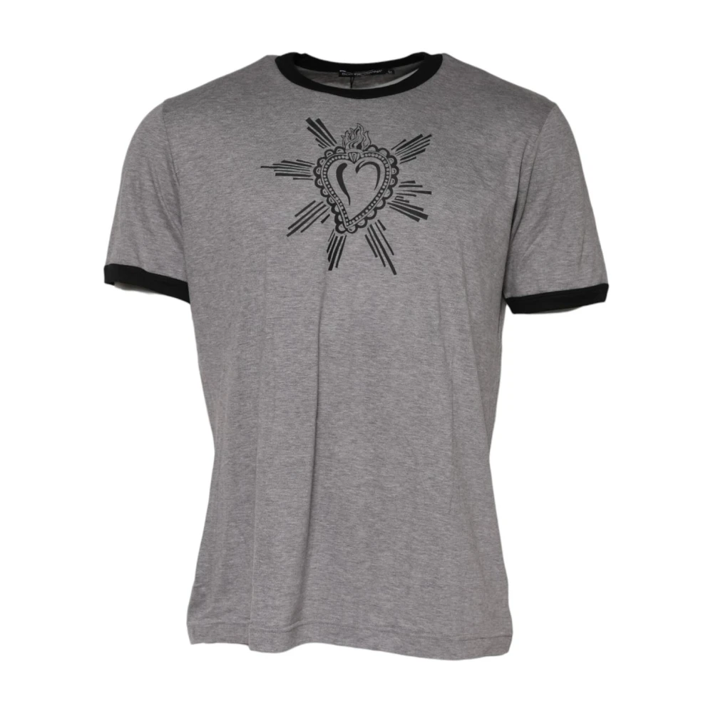 Dolce & Gabbana Men's Gray Iconic Sacred Heart Crew Neck T-Shirt