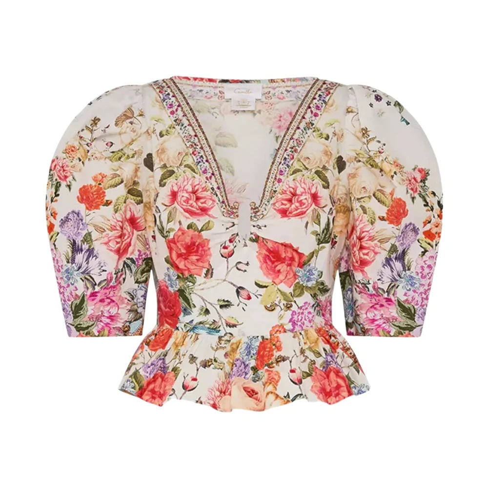 Camilla Witte Bloemen Pofmouw Top Multicolor Dames