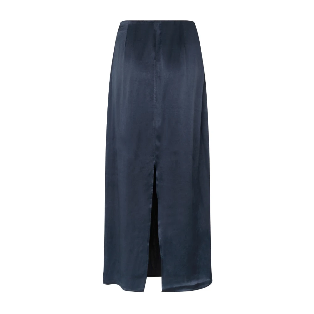 Modström Navy Satijnen Maxi Rok met Split Blue Dames