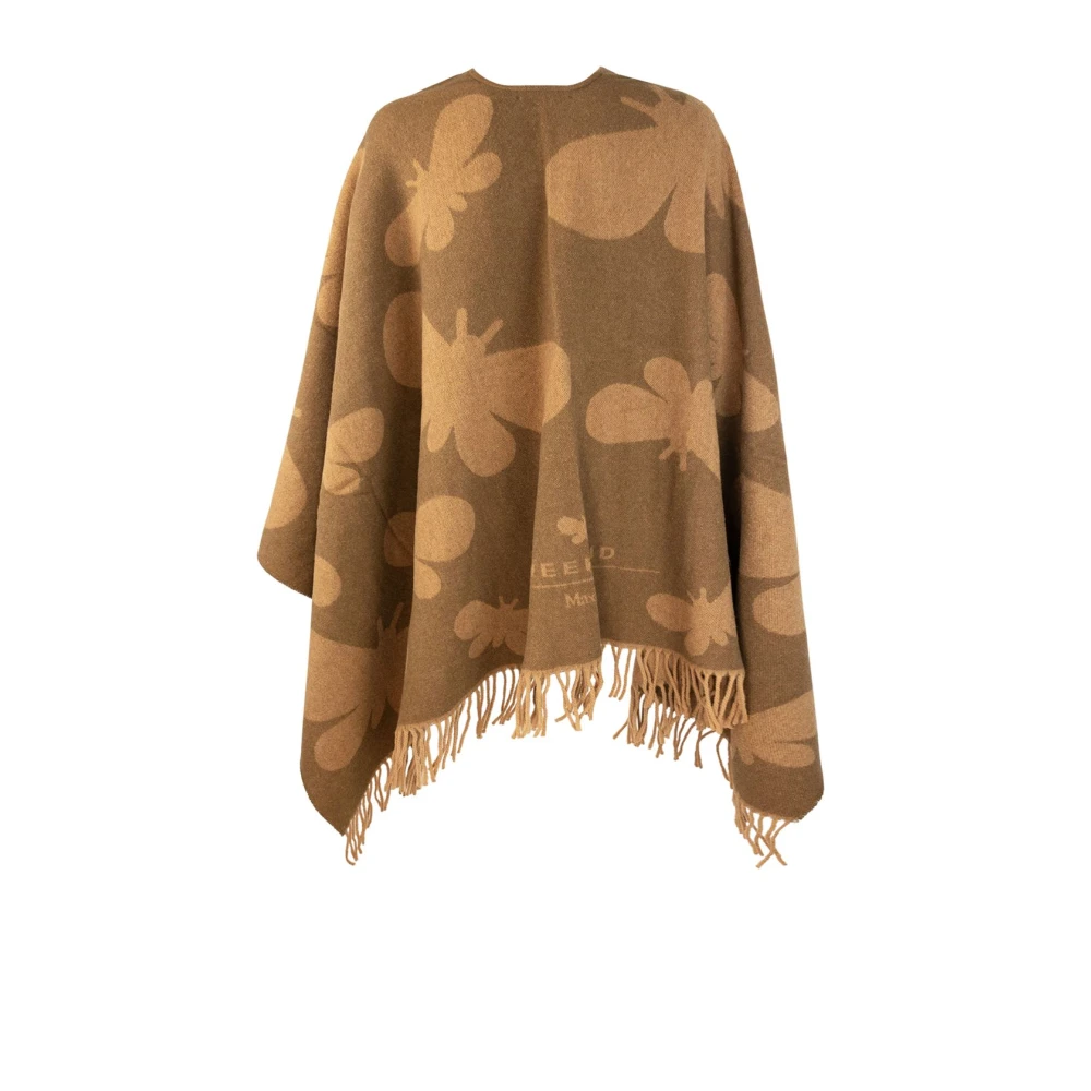 Max Mara Butterfly Jacquard Wol Poncho Jas Brown Dames