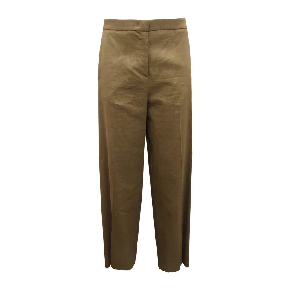Pinko Green Cropped Trousers, Female, M, Jacopone Wide Leg Trousers