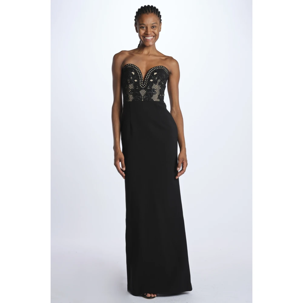 Rebecca Vallance Geborduurde Hart Lange Zwarte Jurk Black Dames
