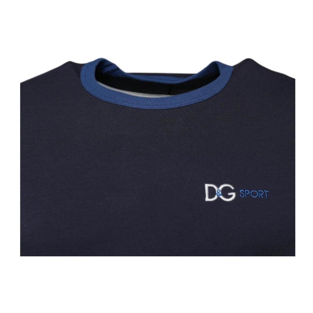 Dolce & Gabbana Blauwe Crewneck Stretch Katoenen T-shirt Blue Heren