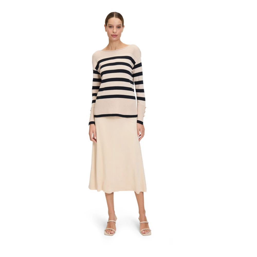 Betty Barclay Gestreepte Gebreide Trui met Geknoopte Mouwen Beige Dames
