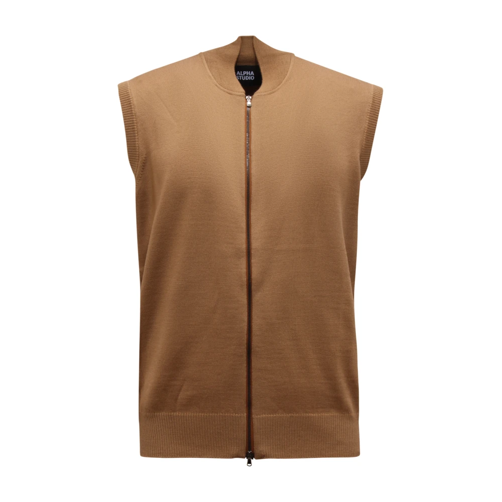 Alpha Studio Men's Brown Merinos Wool Bomber Waistcoat