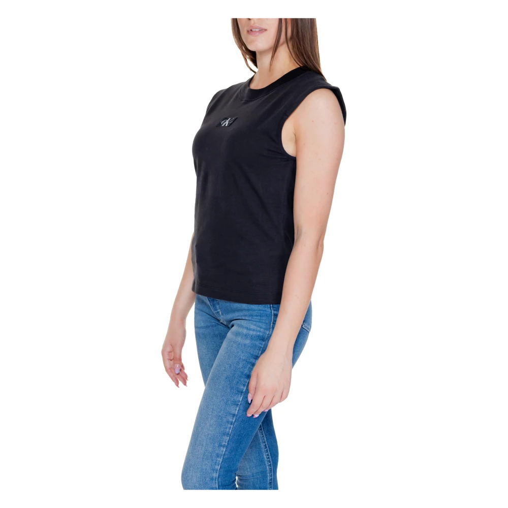 Calvin Klein Jeans Geweven Label T-Shirt Herfst Winter Collectie Black Dames