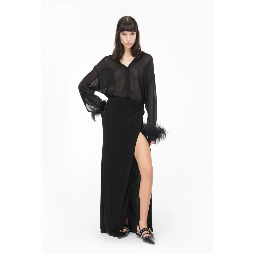pinko Lang shirt met veren Black Dames