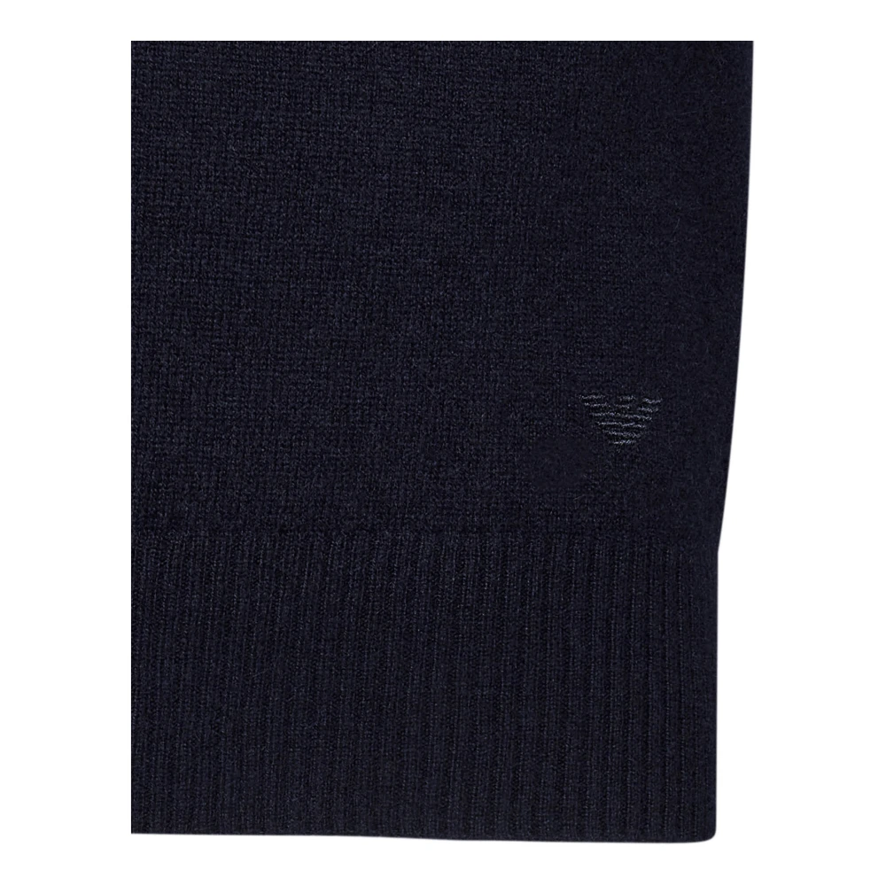 Emporio Armani Blauwe Cashmere Sweater met Micro Eagle Borduurwerk Blue Heren
