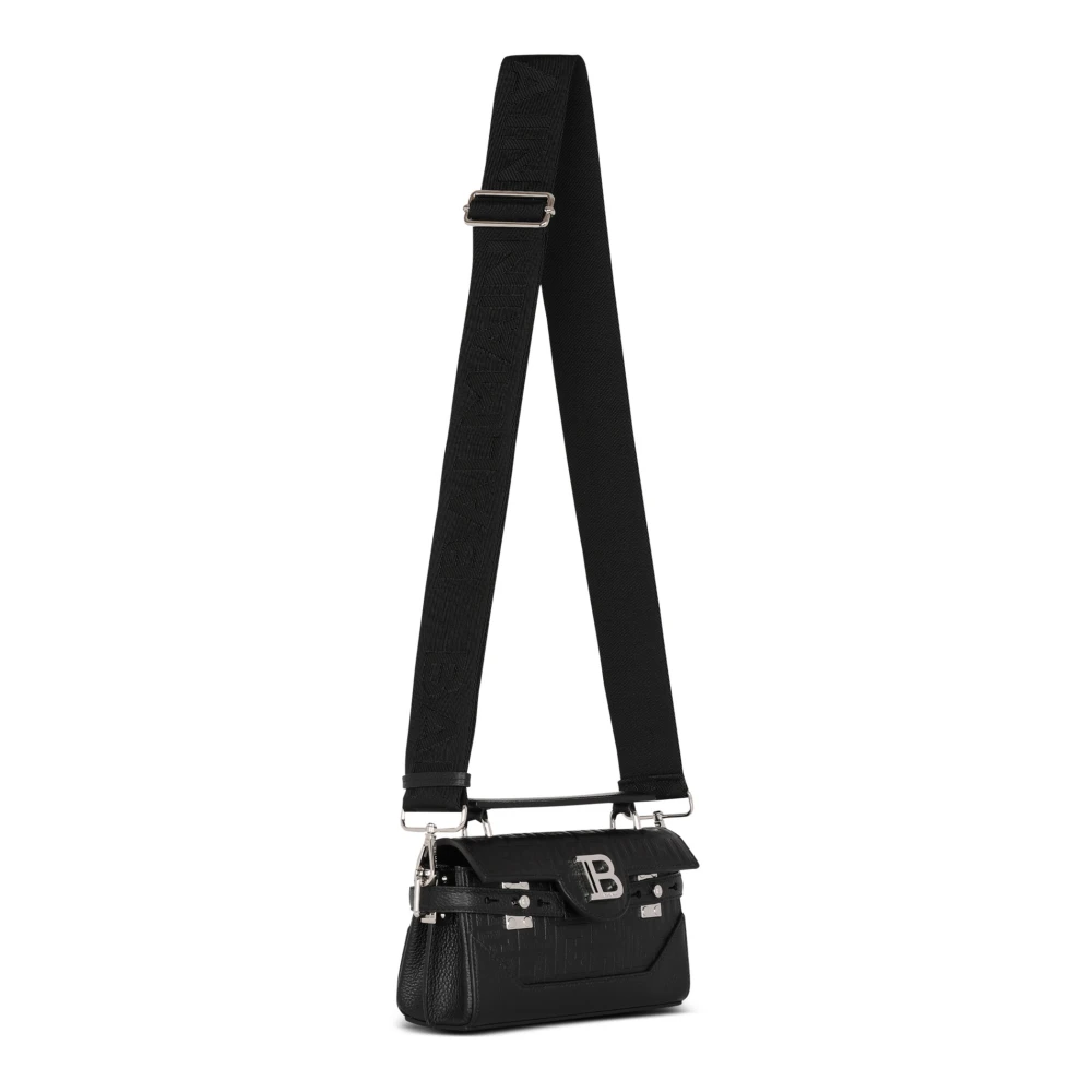 Balmain B-Buzz 19 monogram canvas en leren tas Black Heren