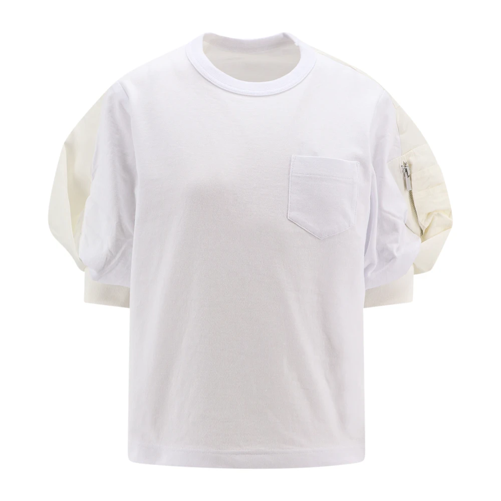 Sacai Witte Geribbelde T-shirt met Ritszak White Dames