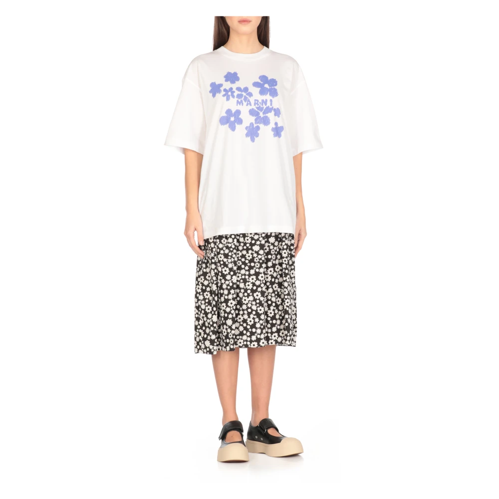 Marni Witte Katoenen T-shirt Ronde Hals Korte Mouwen White Dames