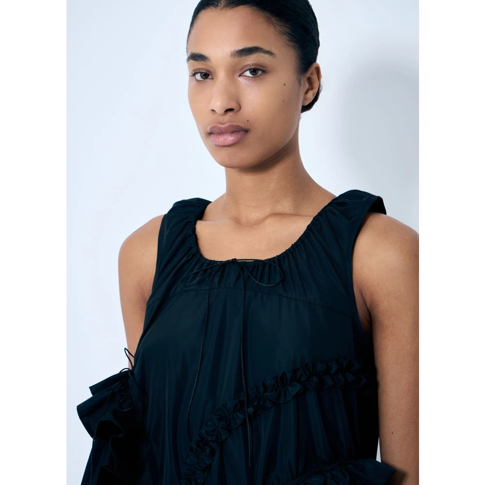 Cecilie Bahnsen Gerimpelde Maxi Jurk met Strikken Black Dames
