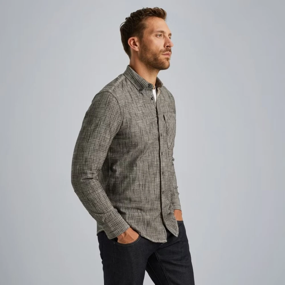 PME Legend Slub Overhemd met Ruitpatroon Gray Heren