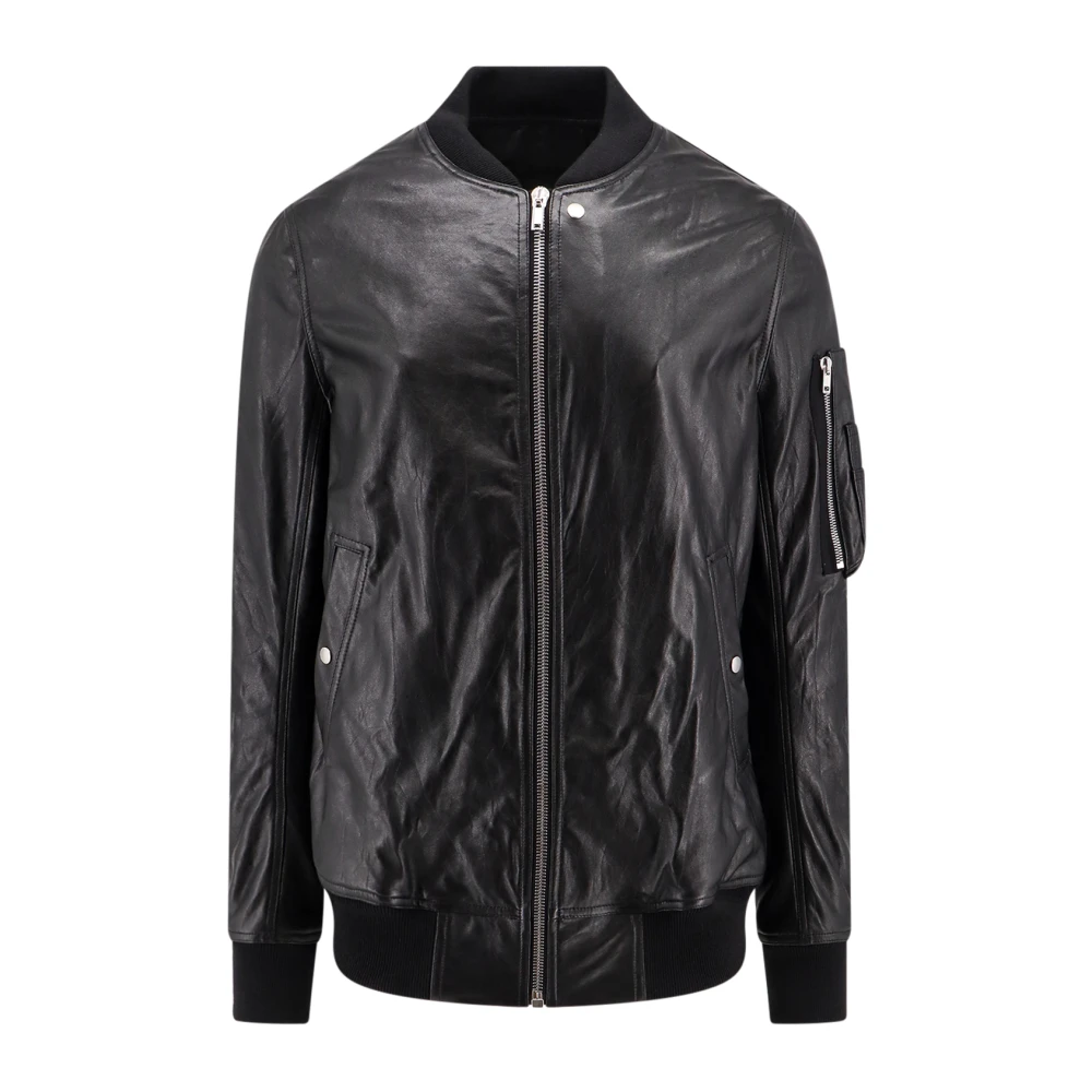 Rick Owens Leren jack met geribbelde gebreide boorden Black Heren
