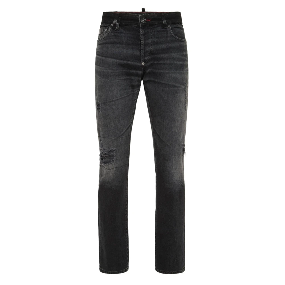 Philipp Plein Men's Black Straight Fit Jeans, W34, Straight Cut Denim Jeans