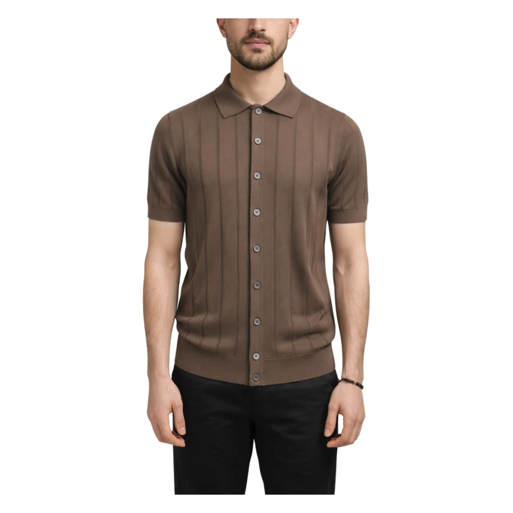 Gran Sasso Mannelijk Bruin Truien & Vesten Heren, Xl, Katoen, Kortärmad Geribde Gebreide Shirt