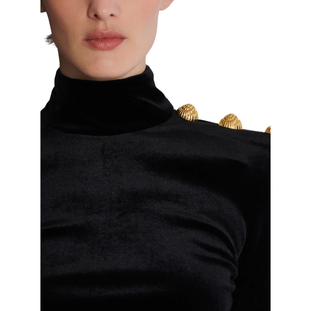 Balmain Fluwelen top met lange mouwen Black Dames