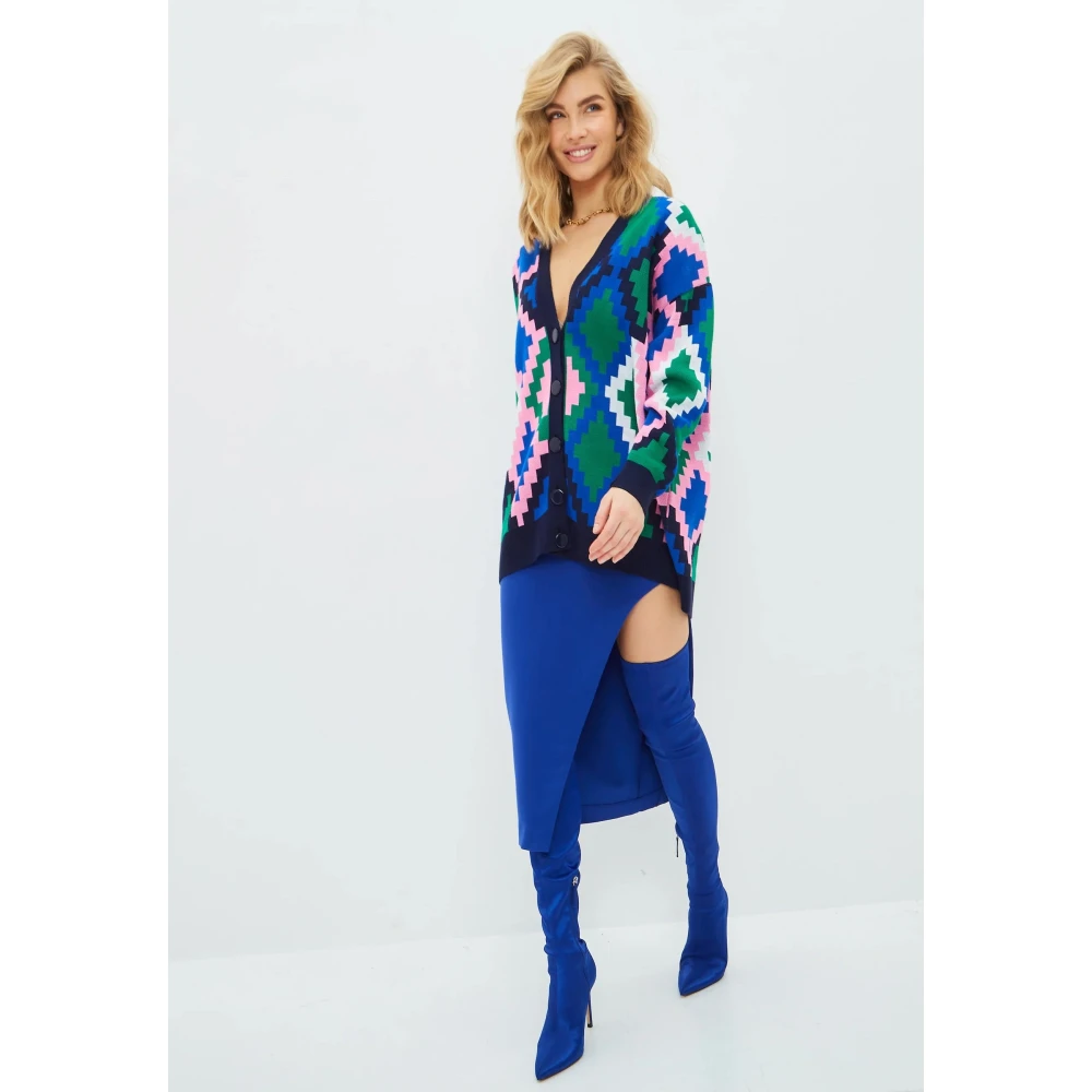 Cesare Gaspari Gebreide V-hals Cardigan Blauw Multicolor Dames