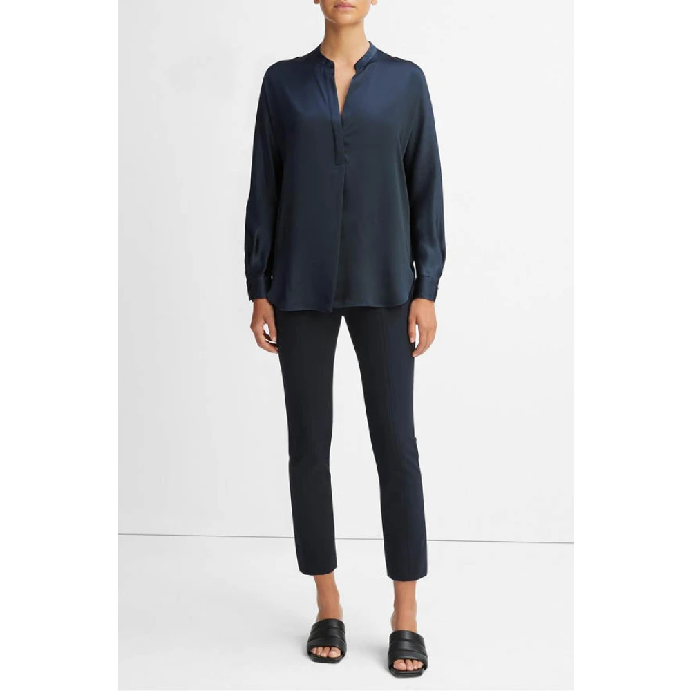 Vince Zijden satijnen blouse met opstaande kraag Blue Dames