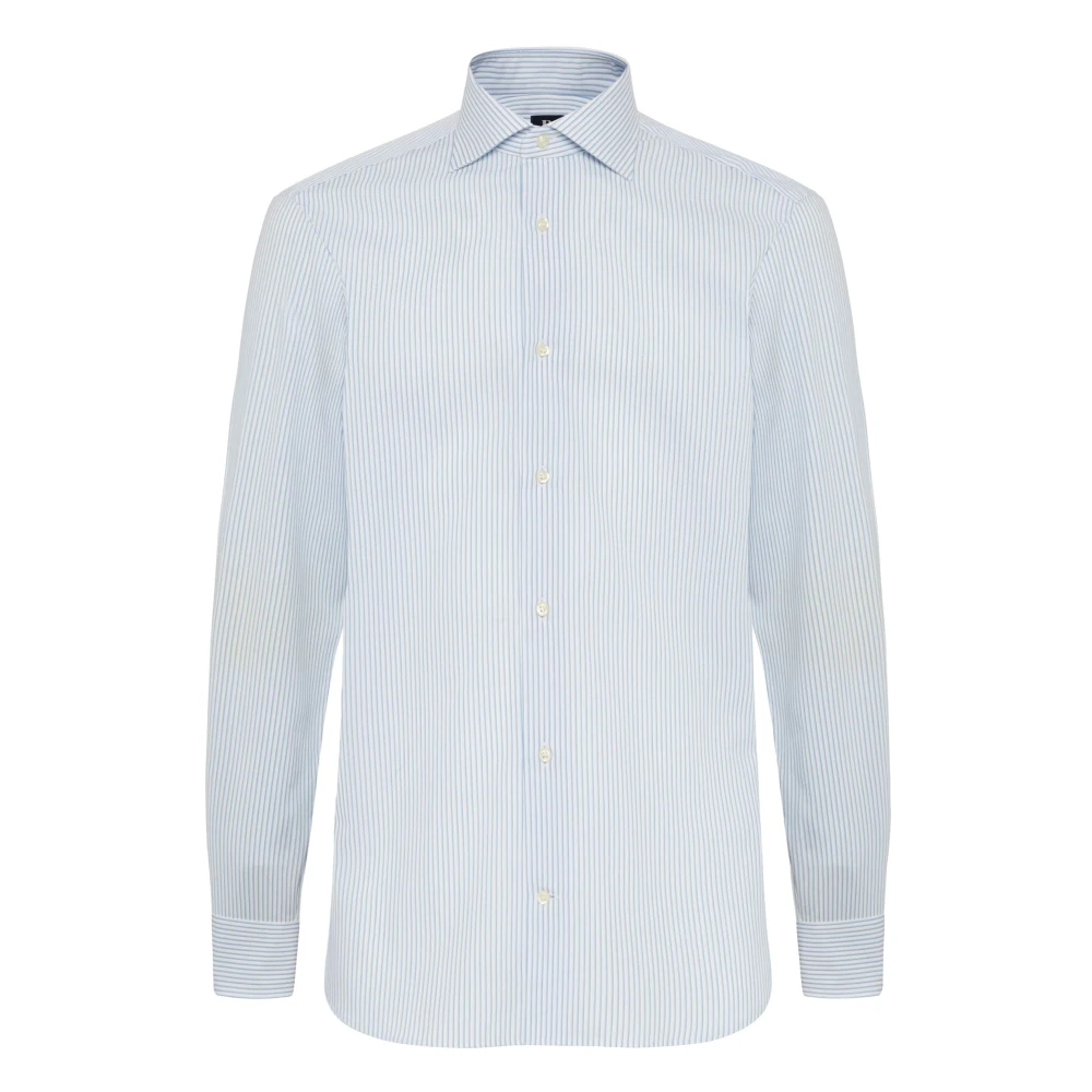 Boggi Milano Gestreept katoenen twill overhemd Blue Heren