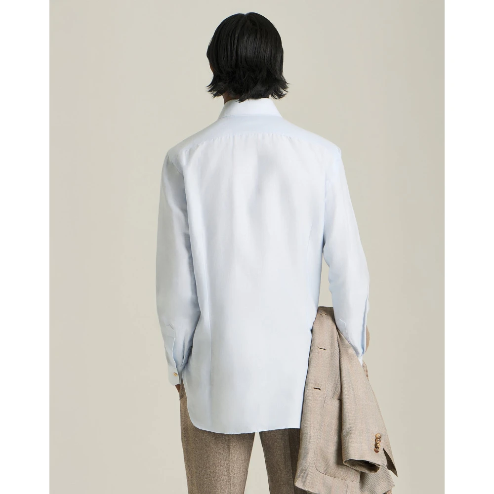Kiton Katoen-Hennep Blend Formeel Overhemd Blue Heren