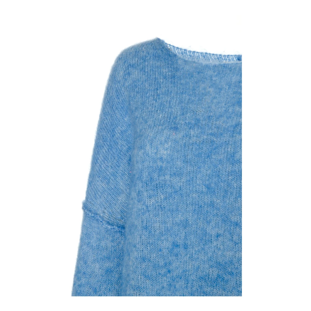 American vintage Zachte Gebreide Trui met Boothals Blue Dames