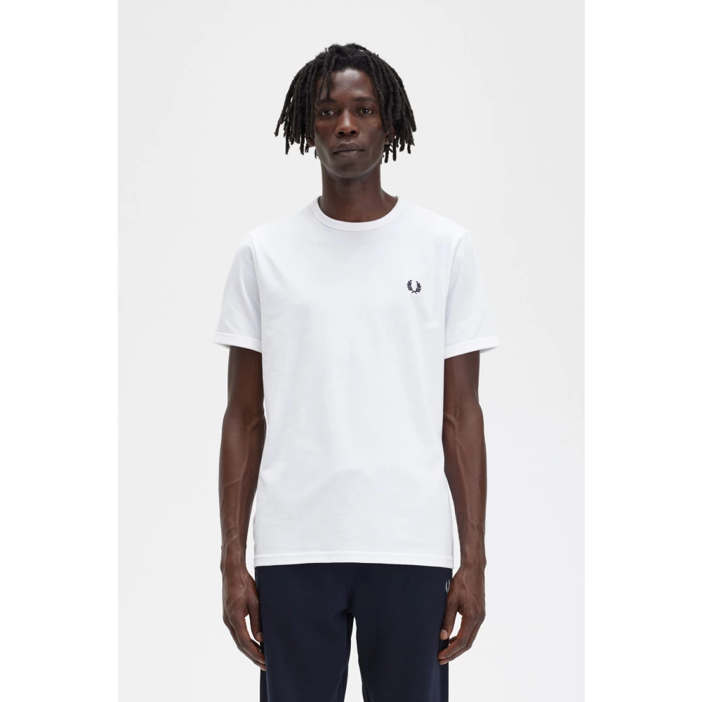 Fred Perry Logo Jersey Katoen T-Shirt Regular Fit White Heren