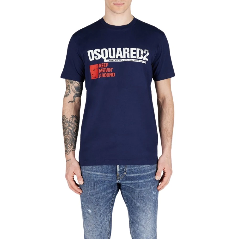 Dsquared2 Logo Print Katoenen T-shirt Blue Heren