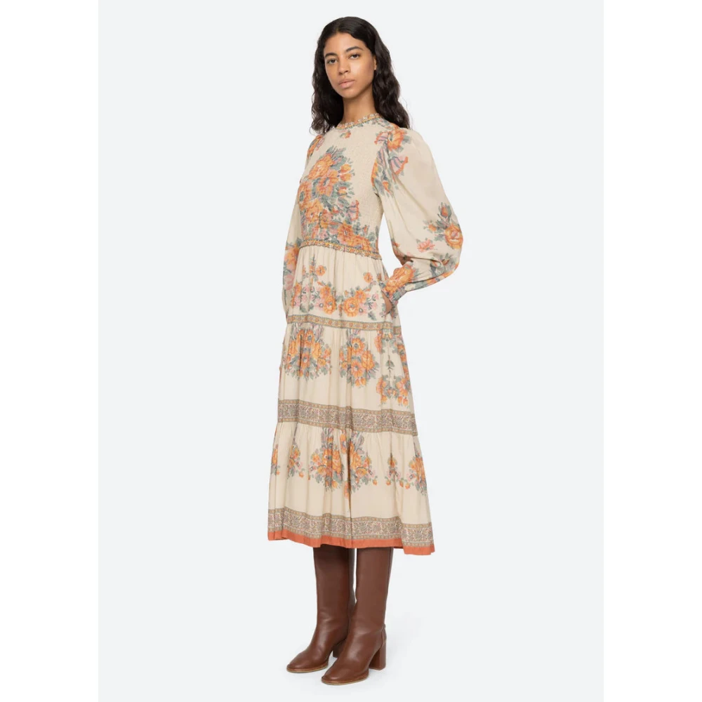 Sea NY Bloemenprint jurk met pofmouwen Beige Dames