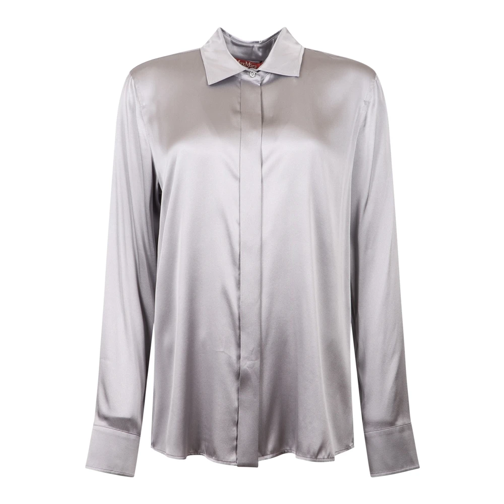 Max Mara Studio Zijden Satijnen Klassieke Shirt Grijs Gray Dames