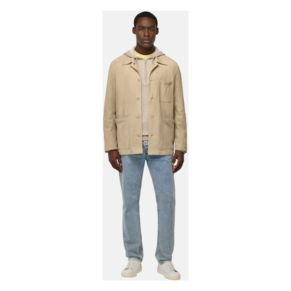Boggi Milano Shirtjack van echt suède leer Beige Heren