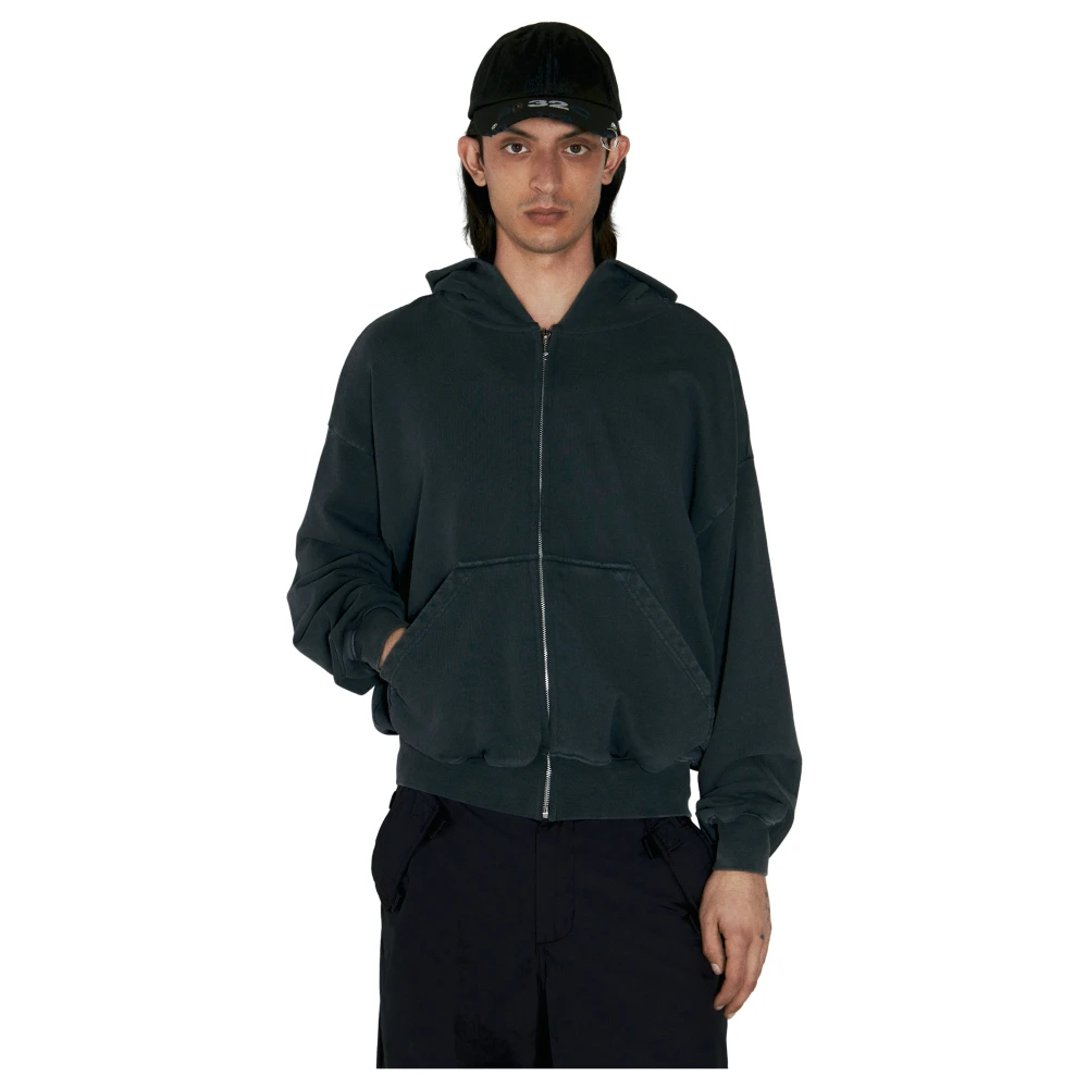 032c Katoenen Fleece Rits Hoodie Black Heren