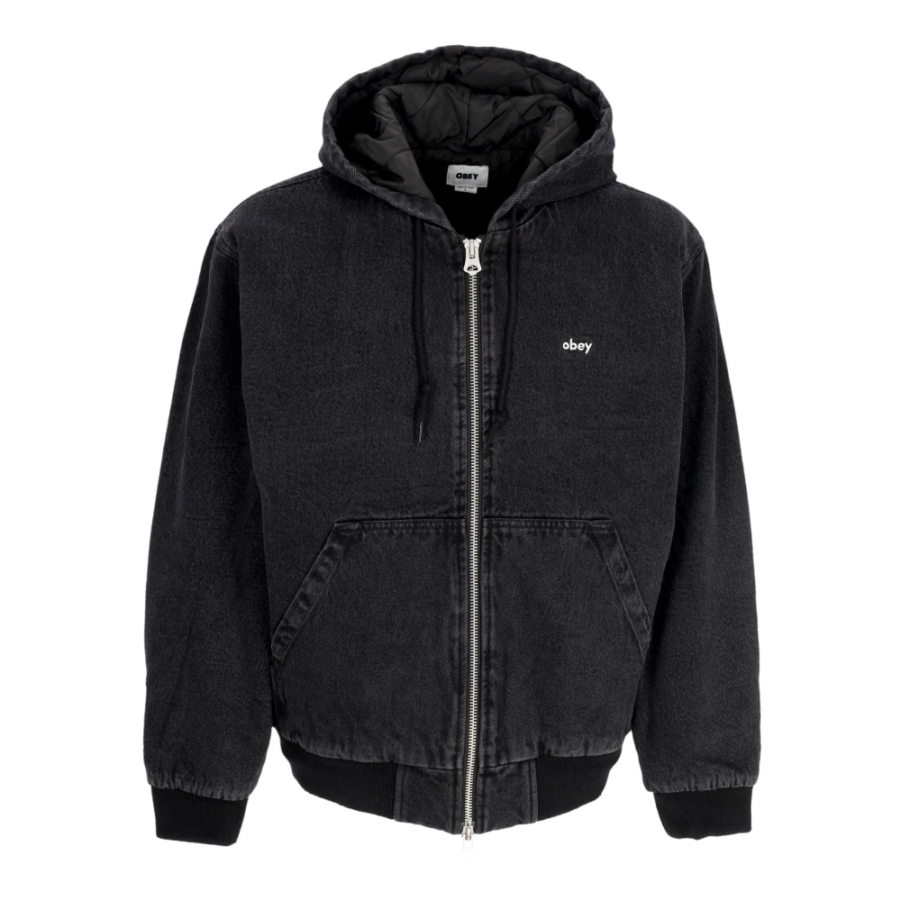Obey Zwarte Rits Hoodie Jas Katoenen Canvas Black Heren