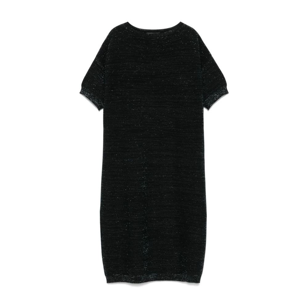 Fabiana Filippi Zwarte Crew Neck Drop Shoulder Jurk Black Dames