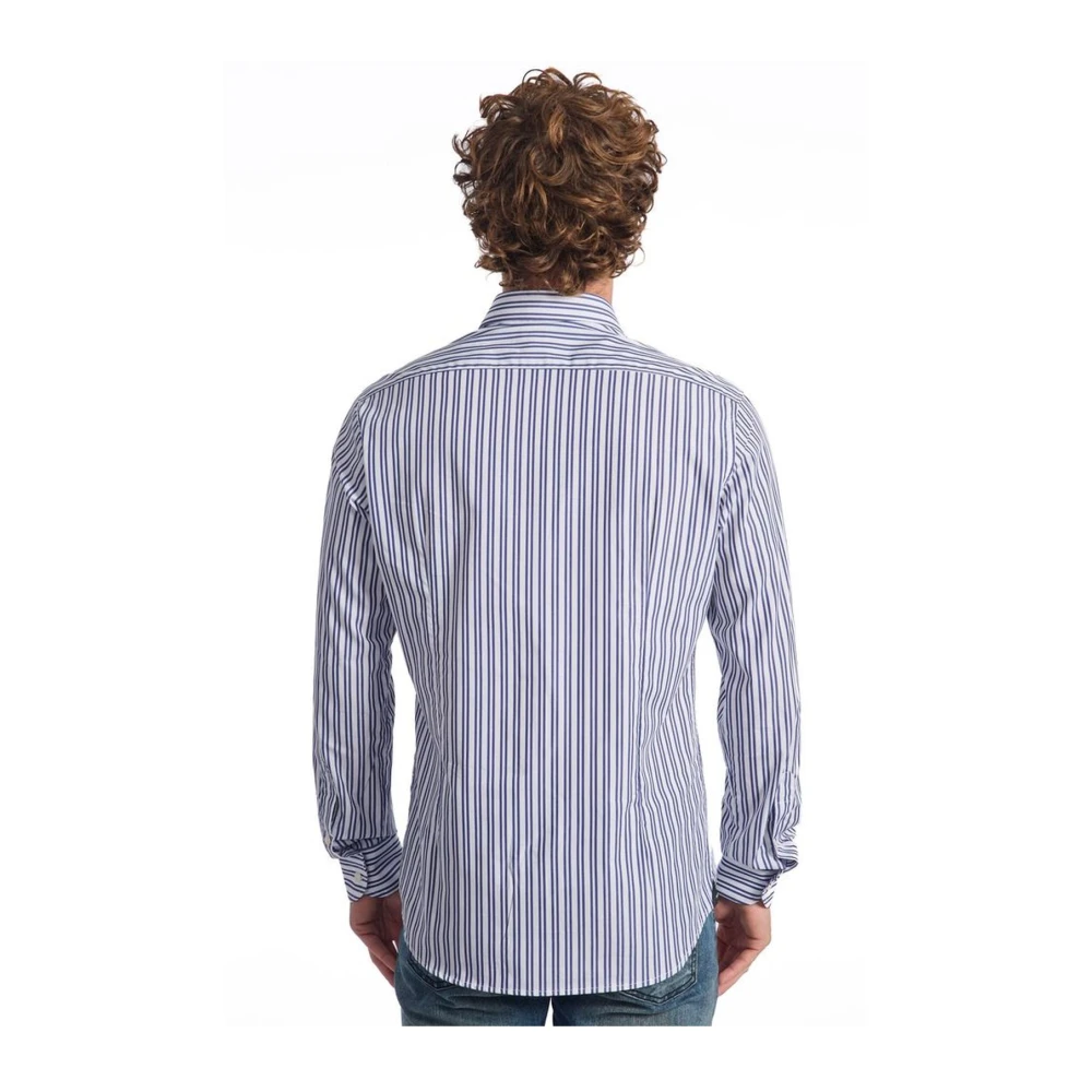 Baldinini Slim Fit Gestreept Katoenen Overhemd Blue Heren