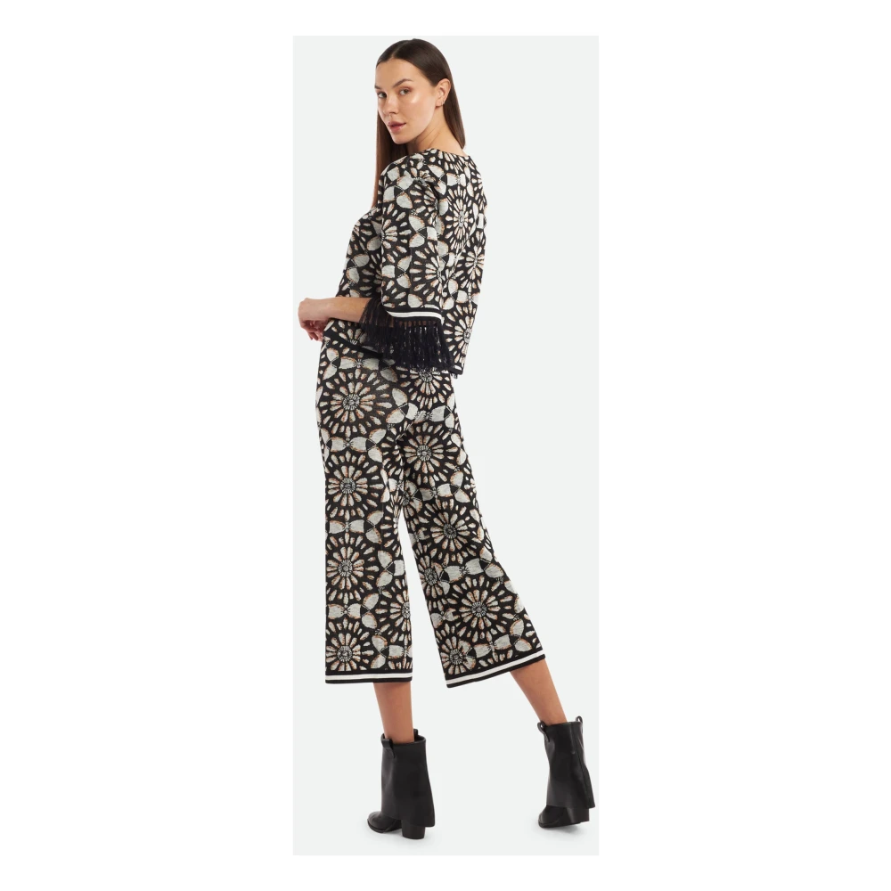 Twinset Geometrische Contrast Jacquard Flare Broek Black Dames