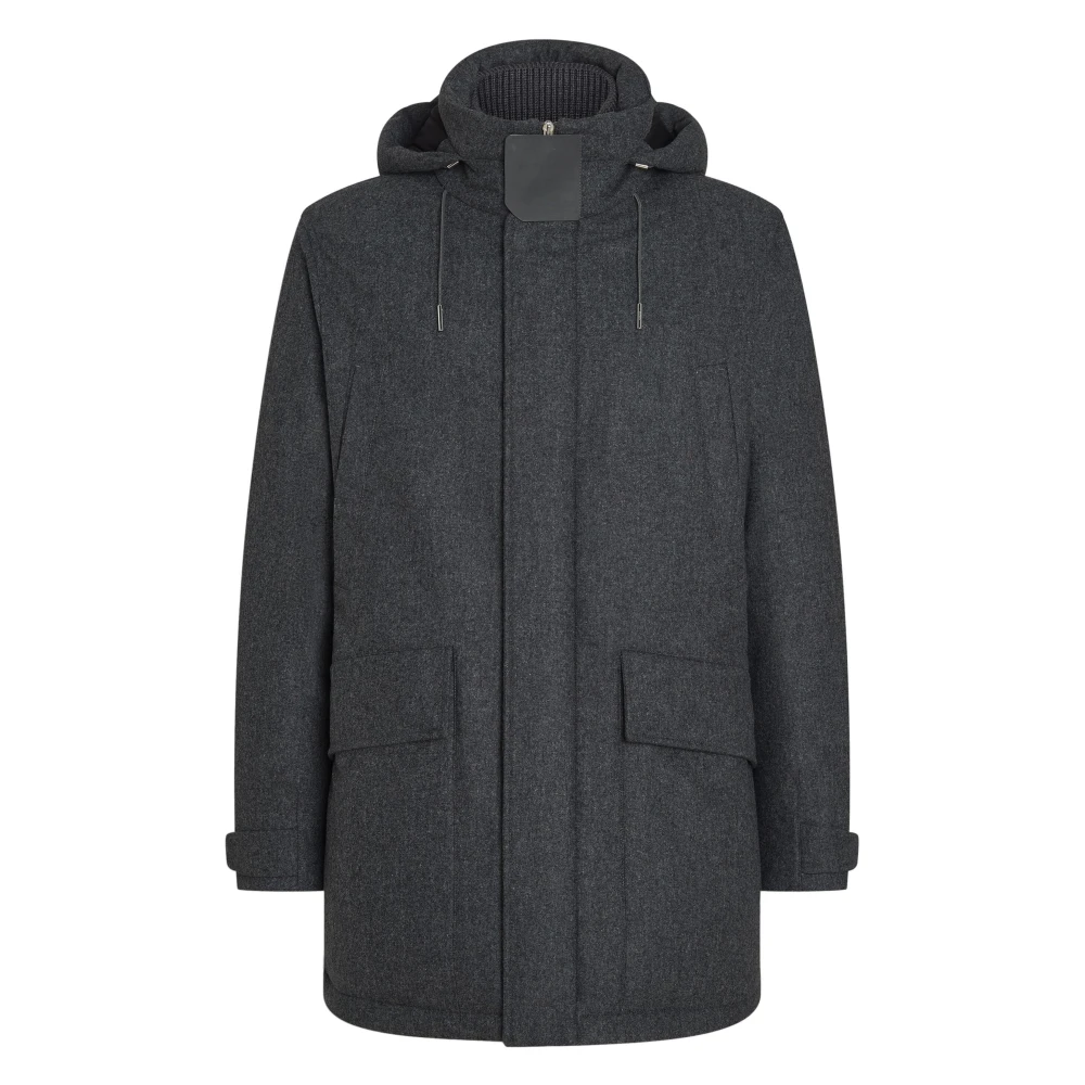 Ermenegildo Zegna Wollen Parka met Afneembare Capuchon Gray Heren