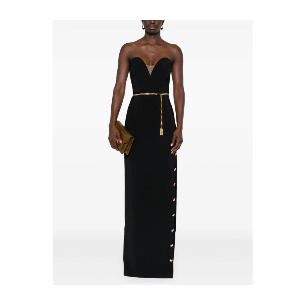 Elisabetta Franchi Zwarte rode loper jurk met hoge split Black Dames