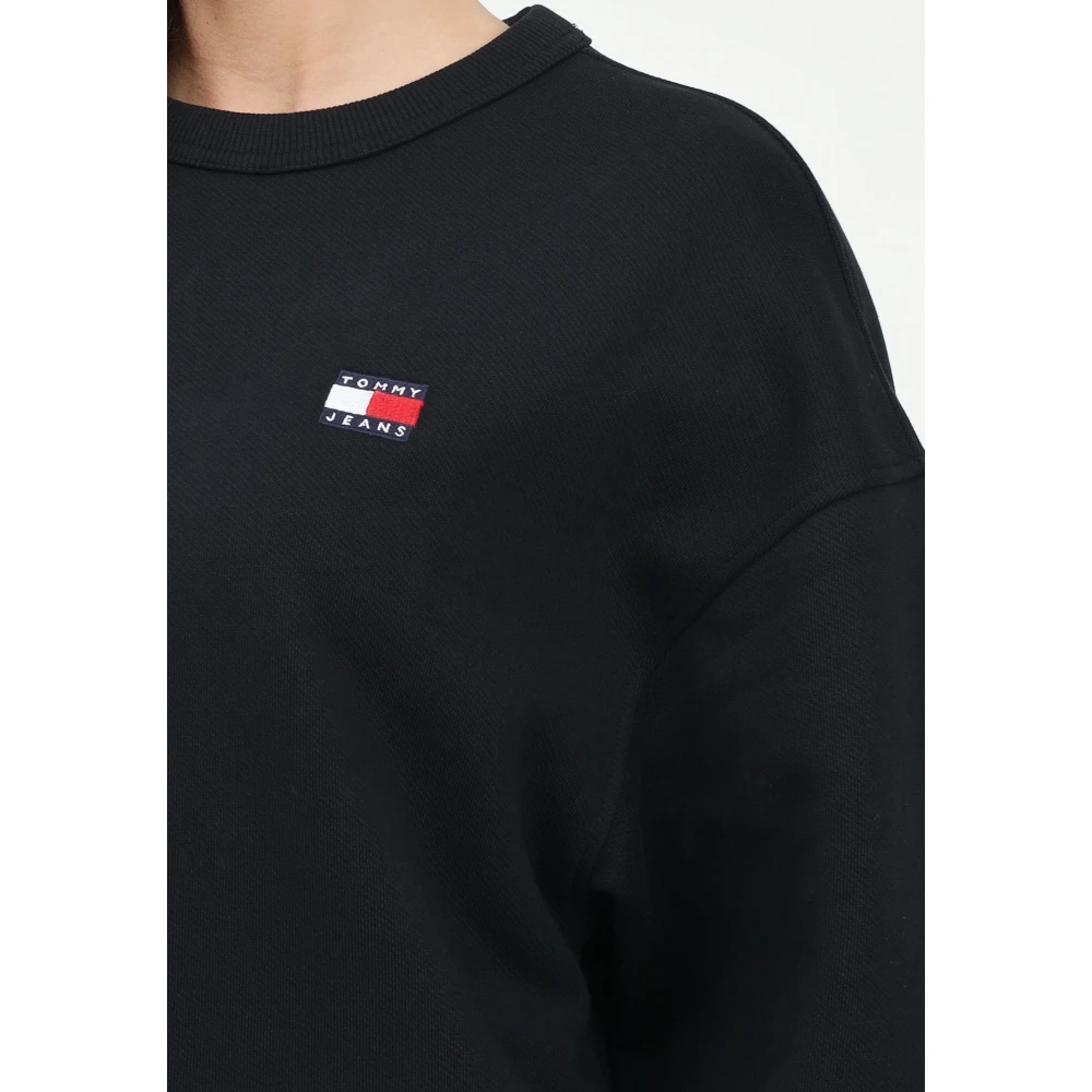 Tommy Jeans Zwarte Crewneck Sweater Moderne Pasvorm Black Dames