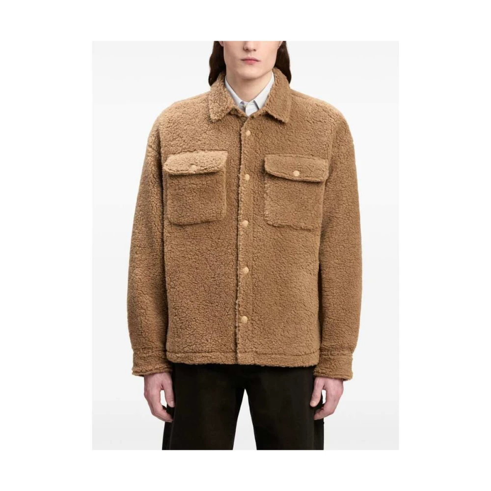 Palm Angels Bruine Fleece Geborduurde Jas Brown Heren