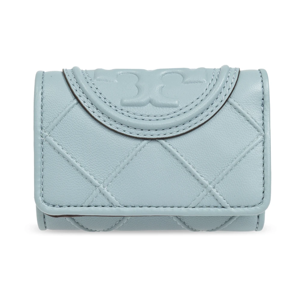 TORY BURCH Gewatteerde leren portemonnee met drukknoopsluiting Blue Dames