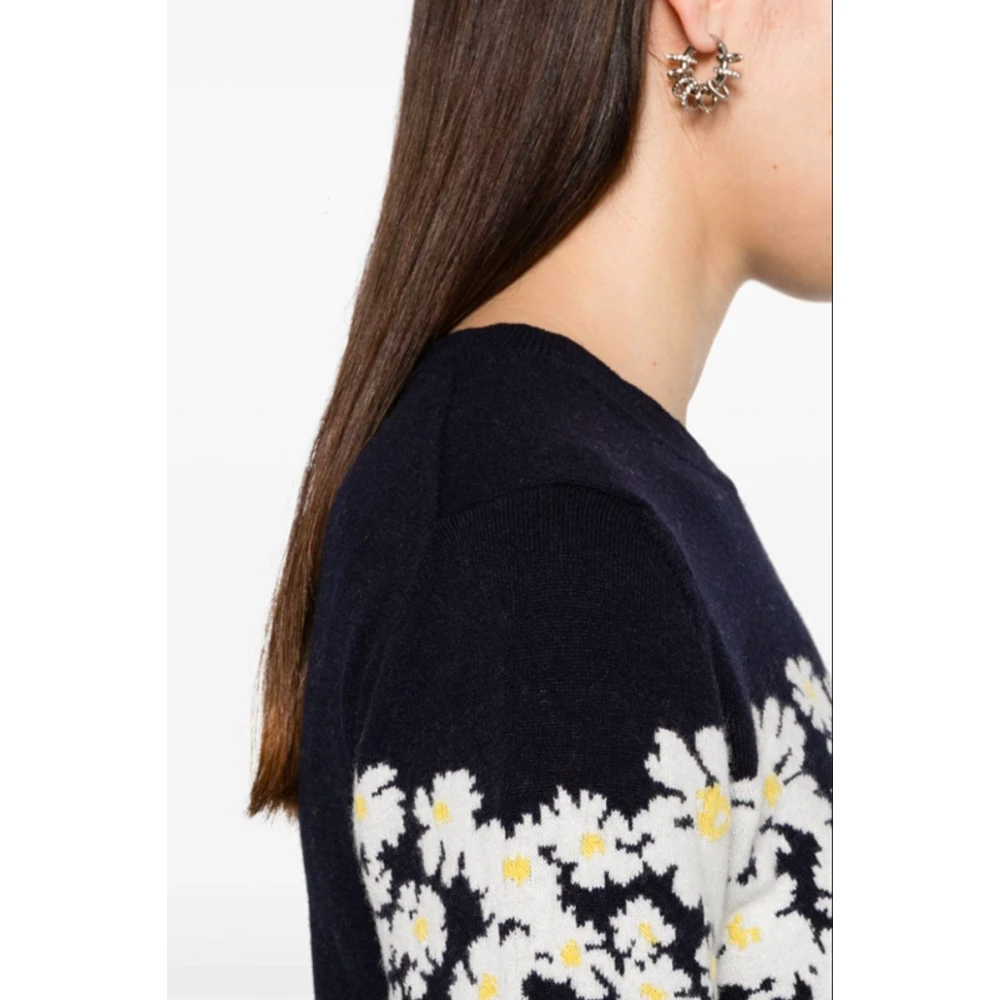 Msgm Navy Blauw Bloemen Gebreide Trui Blue Dames