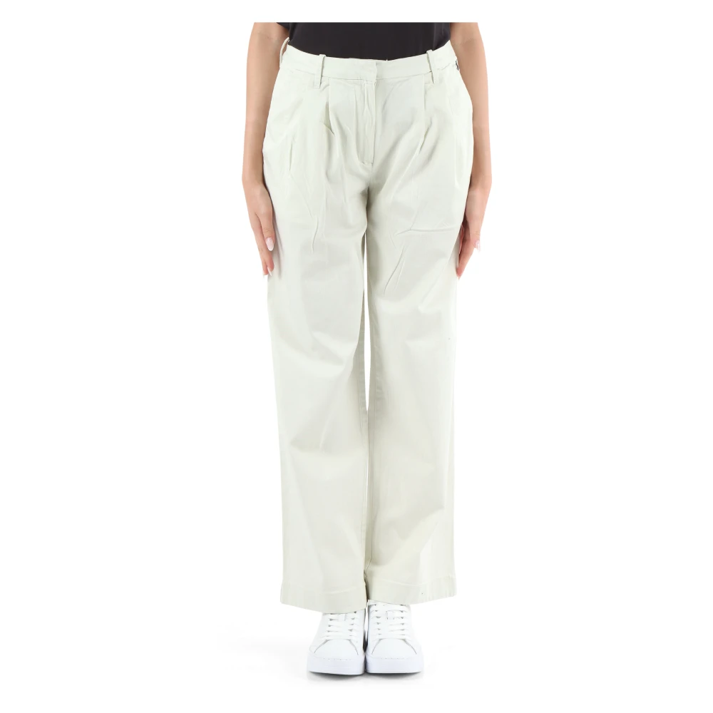 Calvin Klein Jeans Stretch katoenen broek met logo borduurwerk Beige Dames