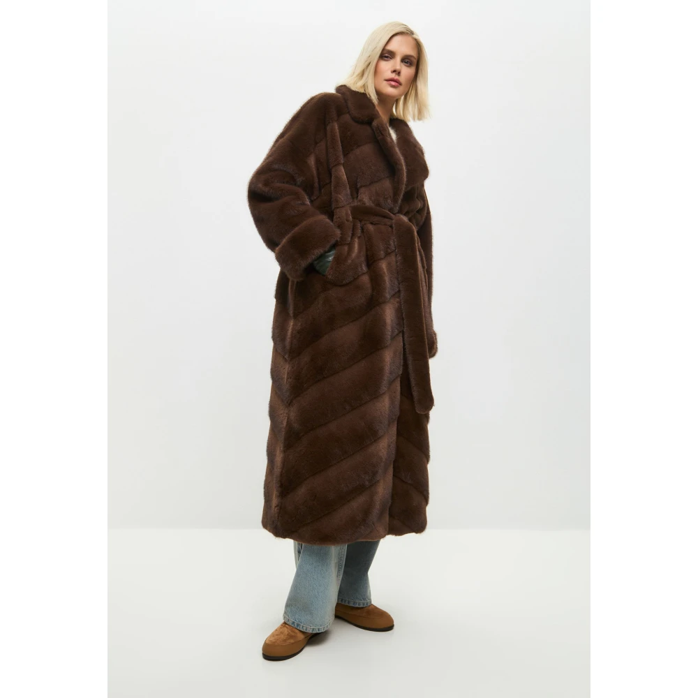 Cesare Gaspari Oversized Faux Fur Coat Bruin Brown Dames