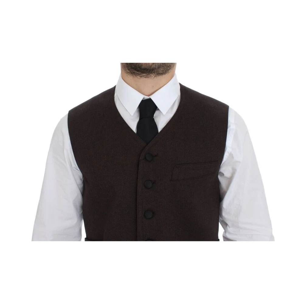 Dolce & Gabbana Elegante Bruine Katoenmix Vest Brown Heren