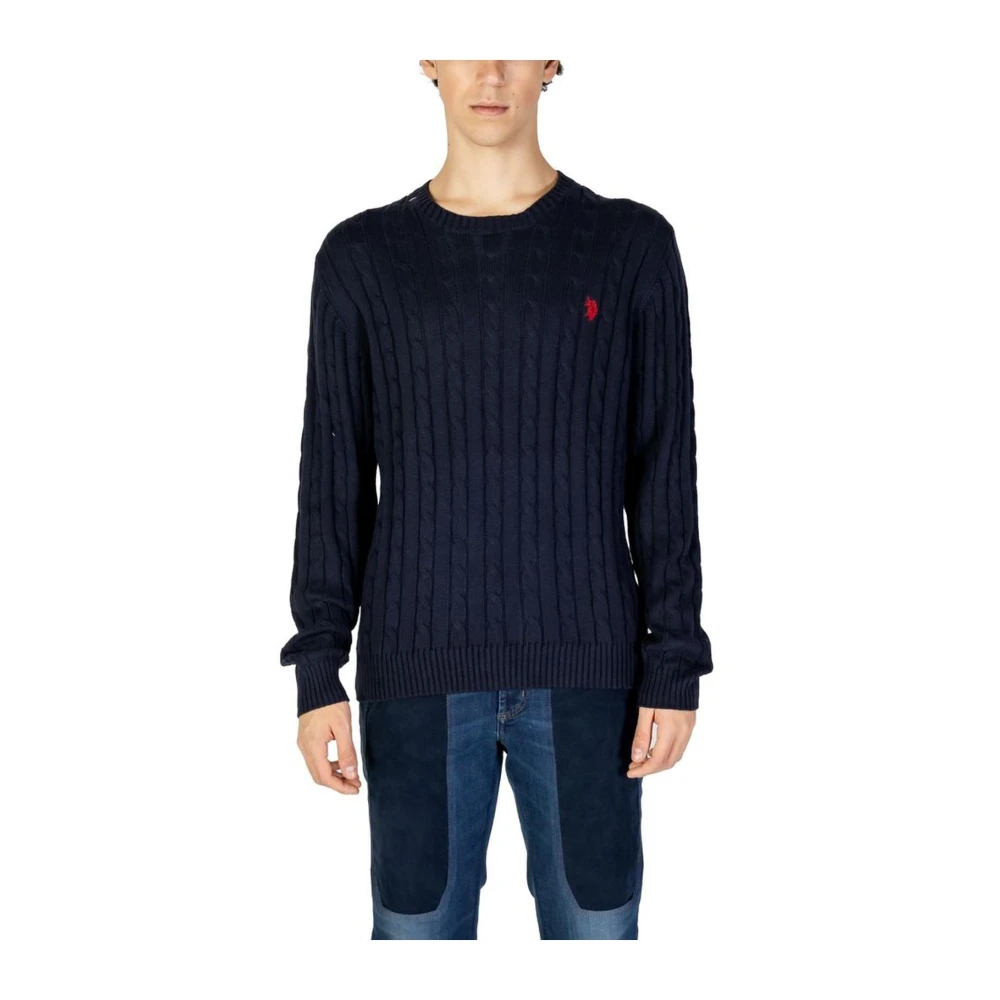 U.s. Polo Assn. Blauwe Gebreide Trui Katoen Kasjmiermix Blue Heren
