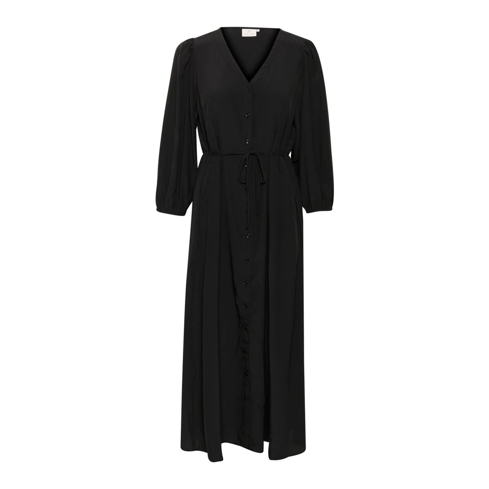 Kaffe Vrouwelijke Jurk met V-Hals en Knoopsluiting Black Dames