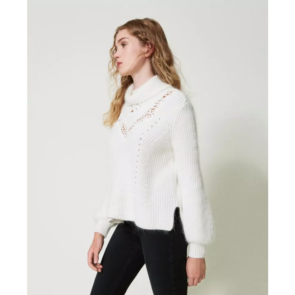 Twinset Gehaakte Geborduurde Angora Trui White Dames