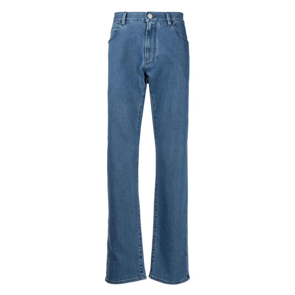 Giorgio Armani Elegante Blauwe Straight Jeans met 5 Zakken Blue Heren